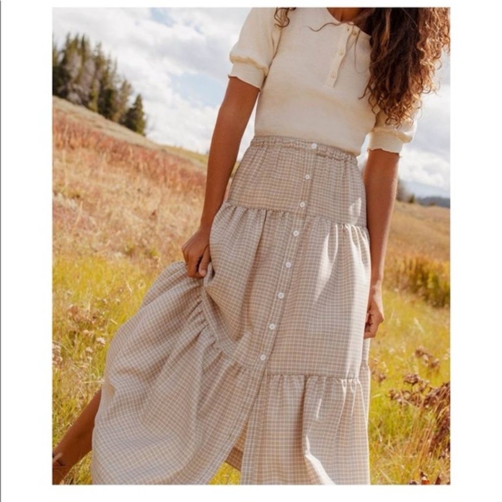 Christy Dawn Cream Checkered Maxi Skirt